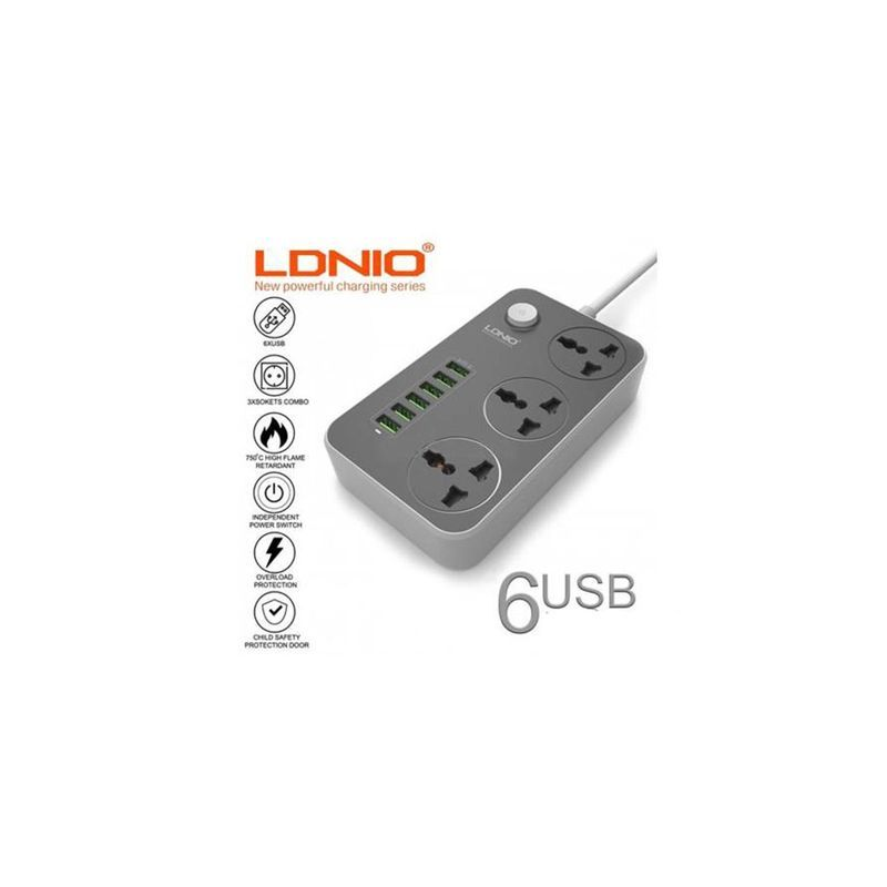 Ldnio Rallonge Avec 6 USB Port Système De Charge Rapide - Multiprise